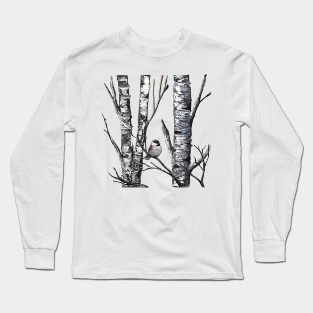 Chickadee & Birch Graphic Long Sleeve T-Shirt by SistersInArtN